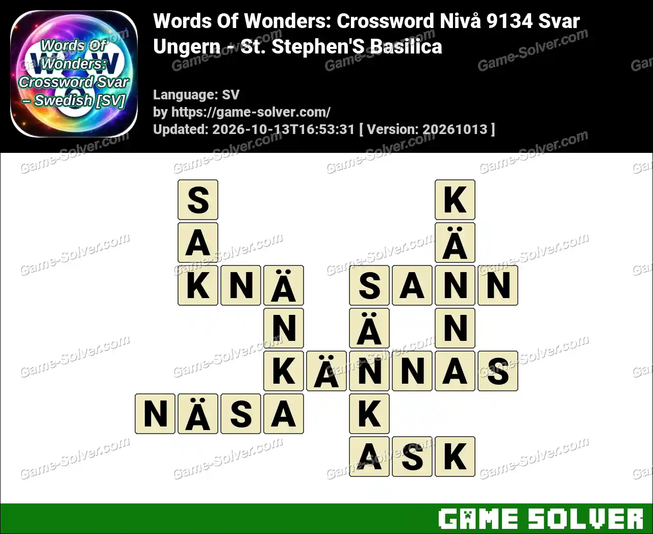 Words Of Wonders: Crossword Nivå 9134 Svar – Ungern – St. Stephen’S Basilica